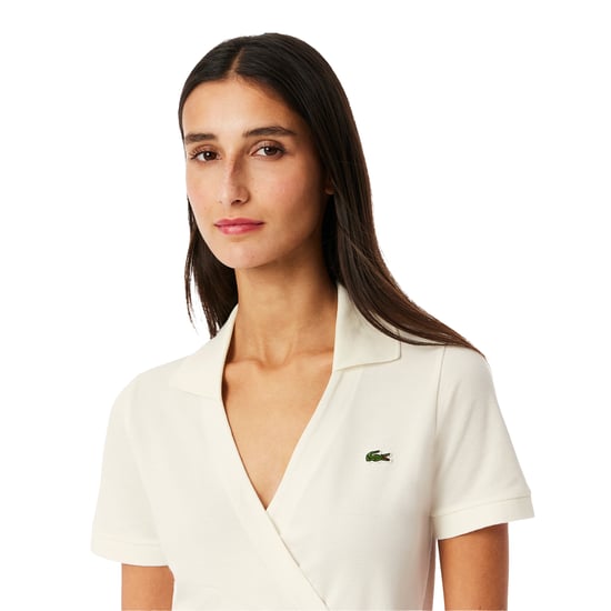 Lacoste Wrapjurk met V-hals en korte mouwen voor dames (Wit) - Image 4