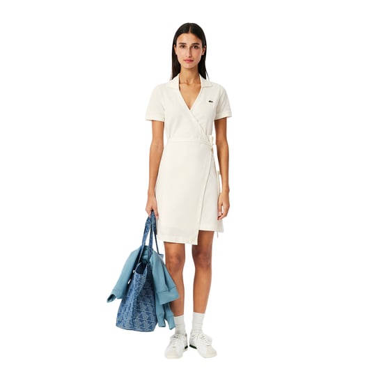 Lacoste Wrapjurk met V-hals en korte mouwen voor dames (Wit) - Image 5