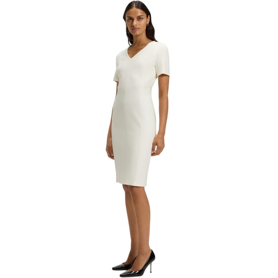 Boss Damaisa midi-jurk met V-hals, smalle pasvorm en korte mouwen voor dames (Wit) - Image 3