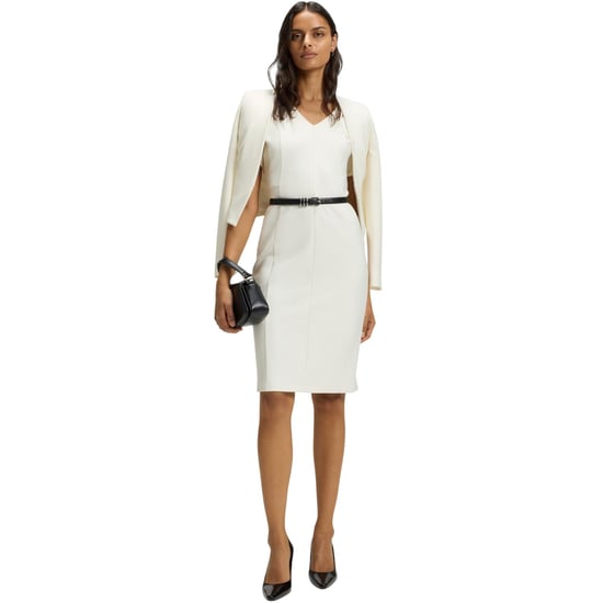 Boss Damaisa midi-jurk met V-hals, smalle pasvorm en korte mouwen voor dames (Wit) - Image 5