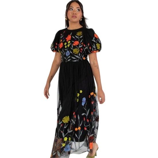 Maya Deluxe Midi-jurk voor dames met bloemenprint, ronde hals en pofmouwen (Zwart) - Image 4