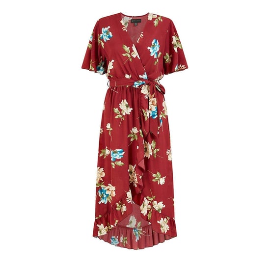 Mela London Dames/Dames Bloemen V Hals Wikkeljurk (Rood) - Image 1
