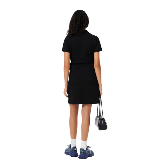 Lacoste Wrapjurk met V-hals en korte mouwen voor dames (Zwart) - Image 2