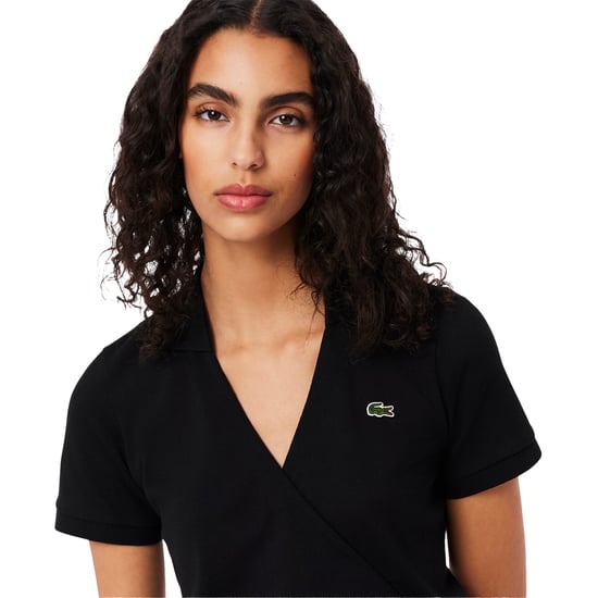 Lacoste Wrapjurk met V-hals en korte mouwen voor dames (Zwart) - Image 3