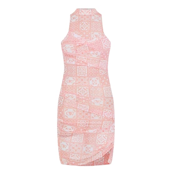Off White Dames Tulle Hoge Hals Jurk (Roze/Wit) - Image 1