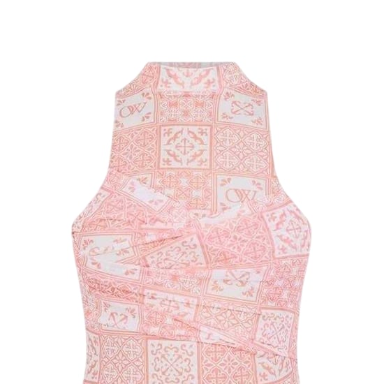 Off White Dames Tulle Hoge Hals Jurk (Roze/Wit) - Image 3