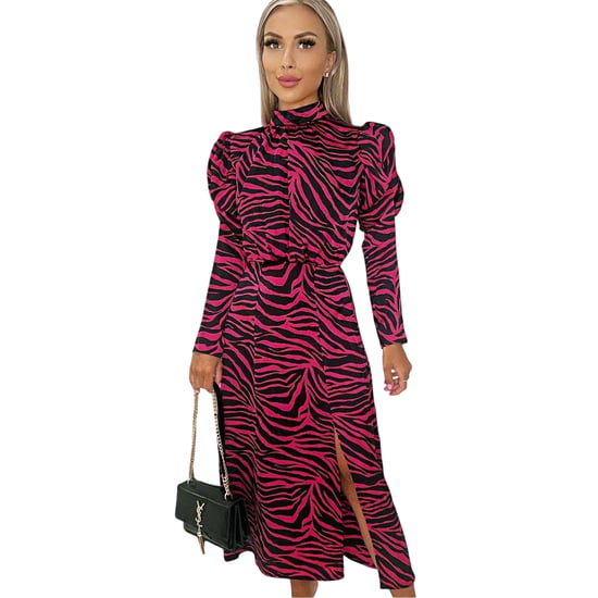 AX Paris Midi-jurk voor dames met zebraprint, van polyester en met pofmouwen (Roze) - Image 1