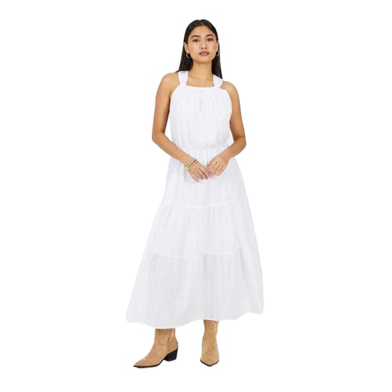 Brave Soul Dames Gelaagde Halter Nek Mouwloze Midi Jurk (Wit) - Image 1