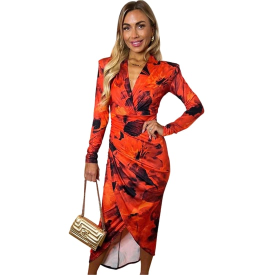 AX Paris Damesjurk met bloemenprint, lange mouwen en overslag (Rood) - Image 2