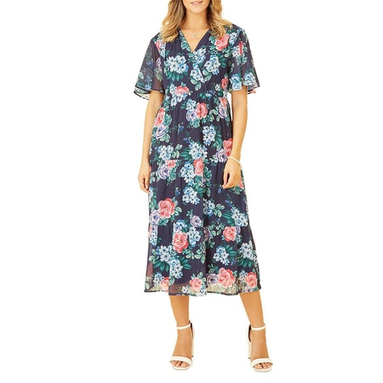 Yumi Dames/Dames Floral V Neck Midi Dress (Marine) - Image 3