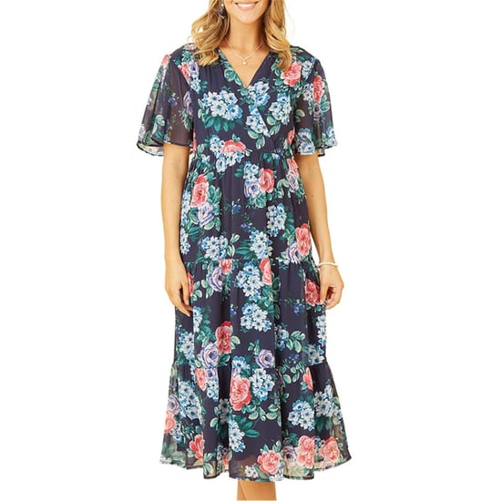 Yumi Dames/Dames Floral V Neck Midi Dress (Marine) - Image 4