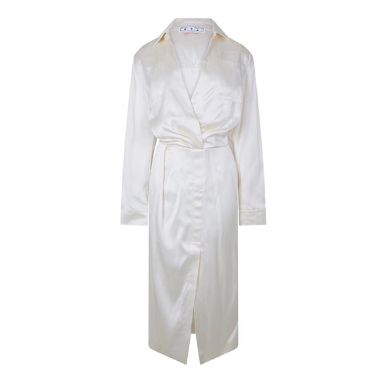 Off White Dames Chine Satijnen V-hals Wikkeljurk (Wit) - Image 1