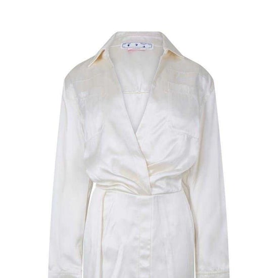 Off White Dames Chine Satijnen V-hals Wikkeljurk (Wit) - Image 3