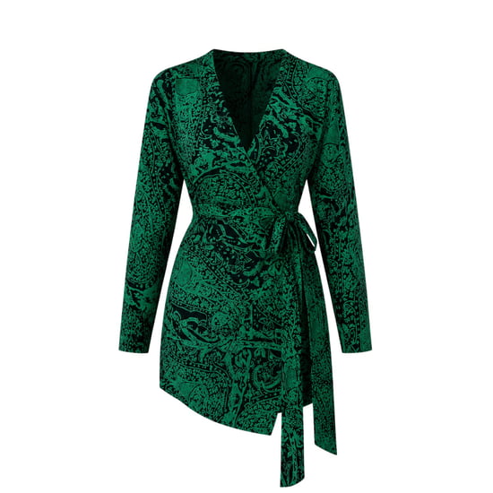 AX Paris Dames Paisley Wikkel Lange Mouw Mini Jurk (Groen) - Image 1