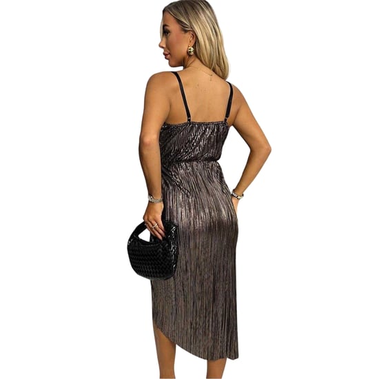 AX Paris Midi-jurk voor dames met bandjes, plissé en cowl-hals (Brons) - Image 2