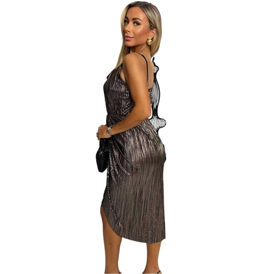 AX Paris Midi-jurk voor dames met bandjes, plissé en cowl-hals (Brons) - Image 3