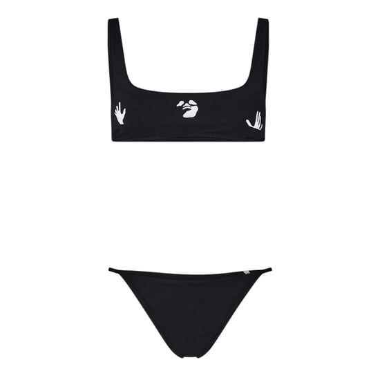 Off White Bikiniset voor dames met grafische print en vierkante halslijn (Zwart, Wit) - Image 2