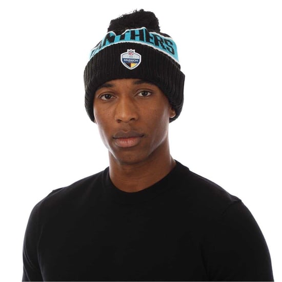 New Era Unisex volwassen Panthers Ribgebreide American Football Bobble muts (Zwart) - Image 1
