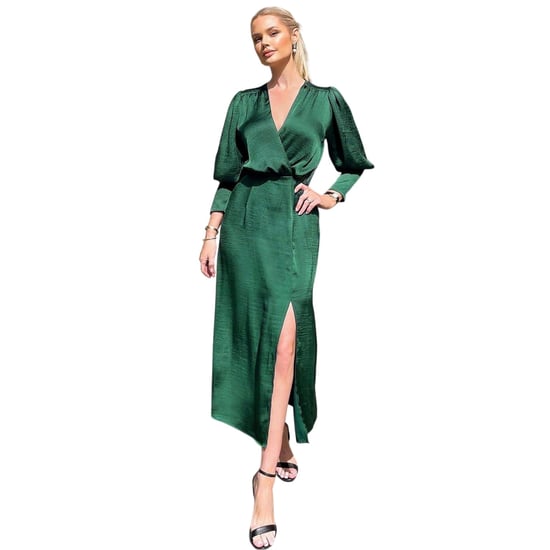 AX Paris Satijnen wikkeljurk met lange mouwen voor dames (Teal) - Image 1