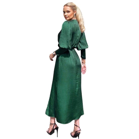 AX Paris Satijnen wikkeljurk met lange mouwen voor dames (Teal) - Image 3
