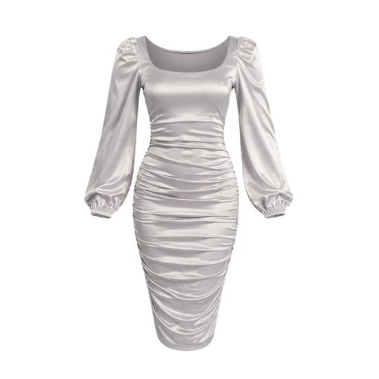 AX Paris Midi-jurk met gerimpelde halslijn en vierkante hals voor dames (Oester) - Image 2