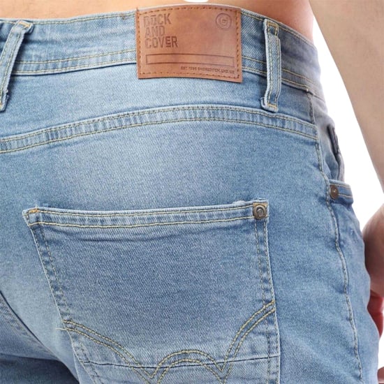 Duck and Cover Herenjeans van Maylead met katoen, denim en leren patches (Blauw) - Image 4
