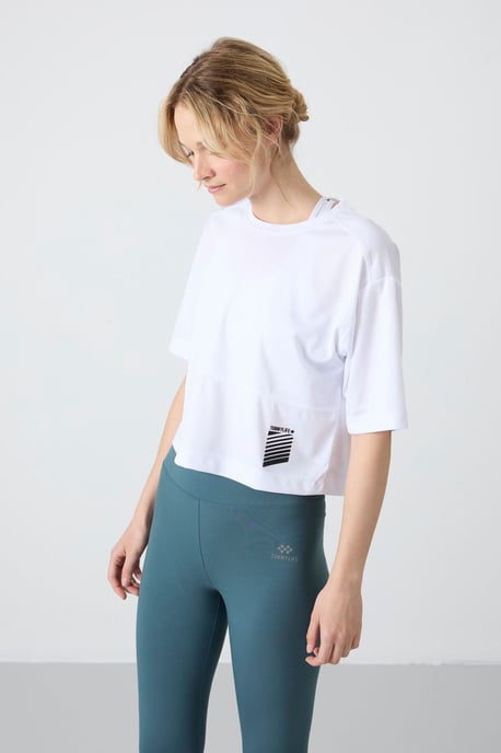 Overmaatse Crop Crew Neck T-Shirt met Pocket - Image 3