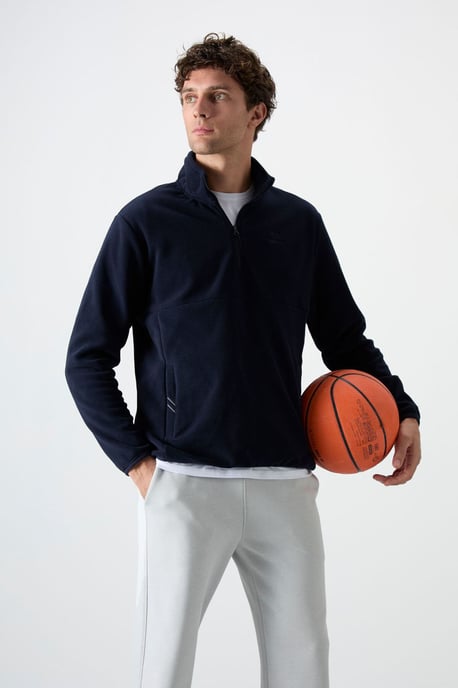 Heren Halflange Rits Pluche Sweatshirt - Image 2