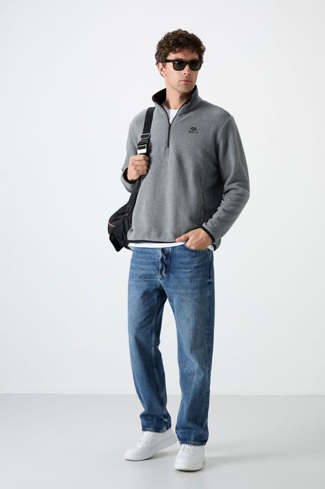 Heren Halflange Rits Pluche Sweatshirt - Image 3