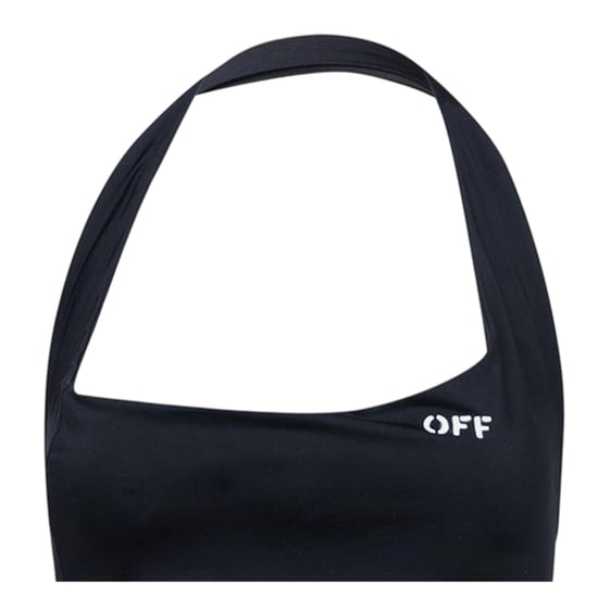 Off White Dameszwempak met halternek en logo (Zwart, Wit) - Image 4