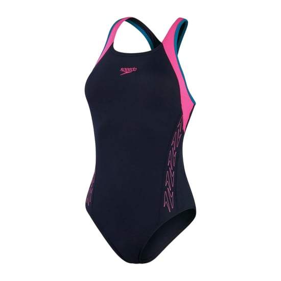 Speedo Dames/Dames Abstract One Piece Badpak (Marine / Roze) - Image 2