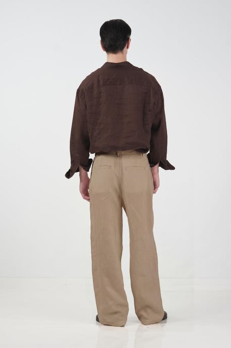 Heren Hoge Taille Wijde Pijpen Geweven Broek - Image 1
