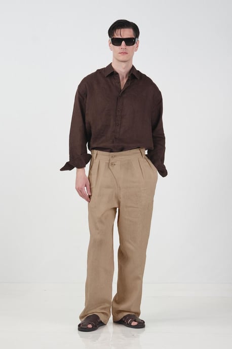 Heren Hoge Taille Wijde Pijpen Geweven Broek - Image 3