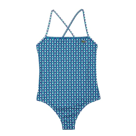 Lacoste Geometrisch gerecycled polyester badpak voor dames (Blauw) - Image 1
