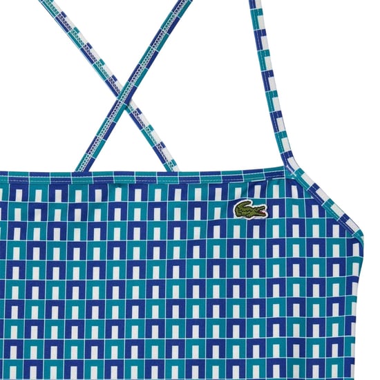 Lacoste Geometrisch gerecycled polyester badpak voor dames (Blauw) - Image 3