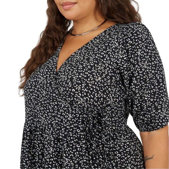 Brave Soul Wrapjurk met pofmouwen en luipaardprint voor dames (Zwart, Wit) - Image 4