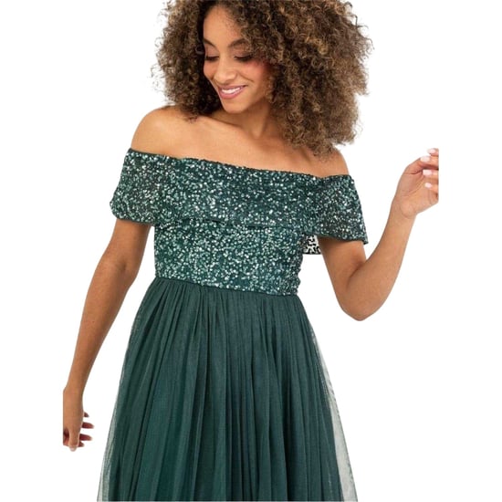 Maya Deluxe Dames Sequin Bardot Korte Mouw Midi Jurk (Emerald) - Image 3