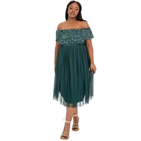 Maya Deluxe Dames Sequin Bardot Korte Mouw Midi Jurk (Emerald) - Image 4