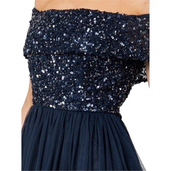 Maya Deluxe Dames/Maatschappij Sequin Bardot Korte Mouwen Midi Jurk (Marineblauw) - Image 3