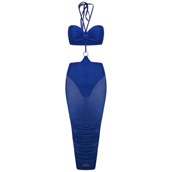 Honeyz Midi-jurk met halternek en mesh-details voor dames, met strakke pasvorm (Blauw) - Image 1