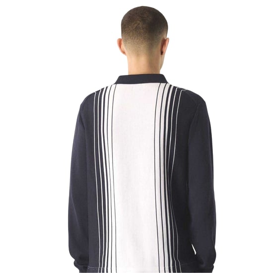 Pretty Green Herenpolo met verticale streep en lange mouwen (Marine) - Image 2