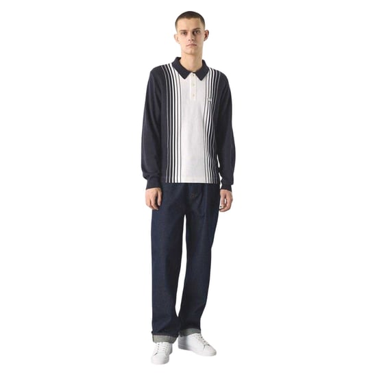 Pretty Green Herenpolo met verticale streep en lange mouwen (Marine) - Image 3