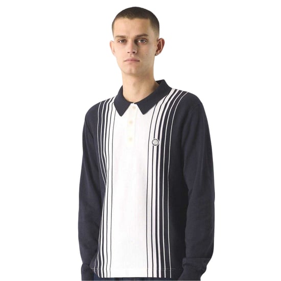 Pretty Green Herenpolo met verticale streep en lange mouwen (Marine) - Image 4