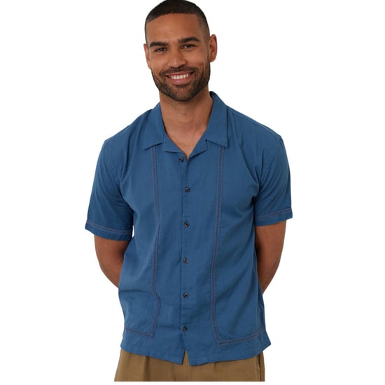 Threadbare Heren Borduurlogo Kraag Korte Mouwen Bowling Shirt (Denim) - Image 2
