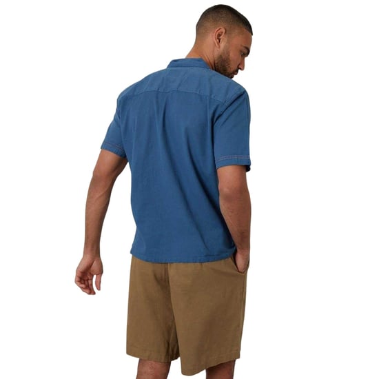 Threadbare Heren Borduurlogo Kraag Korte Mouwen Bowling Shirt (Denim) - Image 3