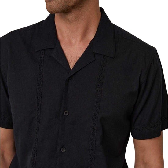 Threadbare Heren Geborduurde Kraag Korte Mouwen Bowling Shirt (Zwart) - Image 4