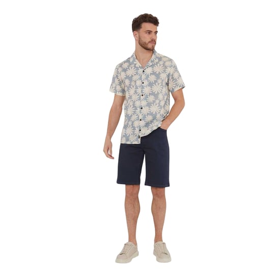 Threadbare Gebloemd herenoverhemd met korte mouwen (Stofblauw) - Image 1
