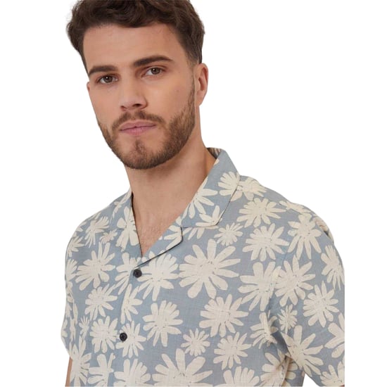 Threadbare Gebloemd herenoverhemd met korte mouwen (Stofblauw) - Image 4