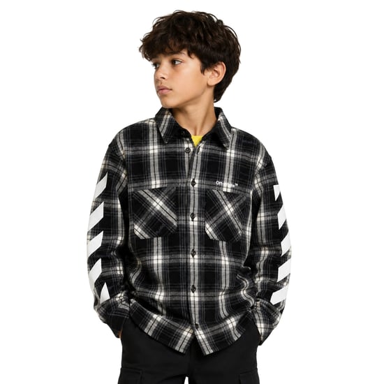 Off White Jongens Geruite Regular Shirt (Zwart/Wit) - Image 4