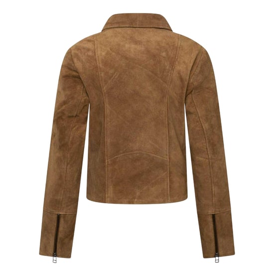 Elle Dames/Dames Suede Bikerjasje (Tan) - Image 2